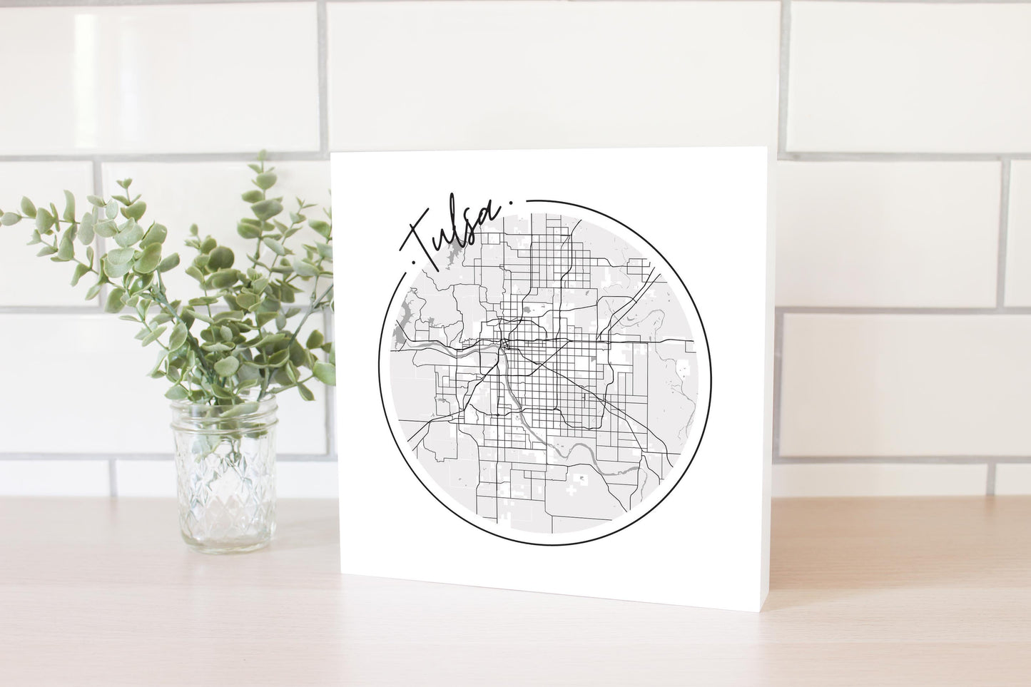 Modern Oklahoma Tulsa Circle Map | Wood Block | Eaches | Min 2