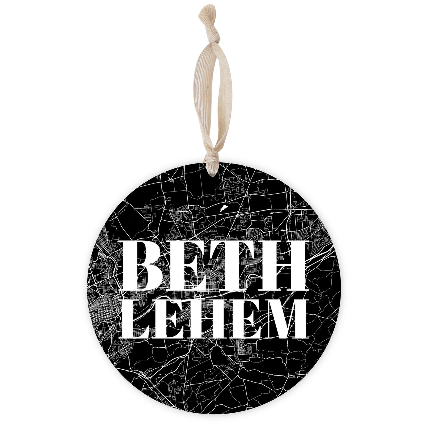 Minimalistic B&W Pennsylvania Bethlehem Map | Wood Ornament | Eaches | Min 1