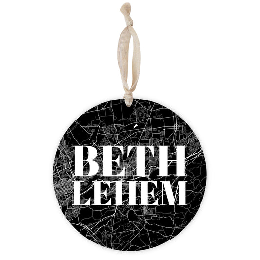 Minimalistic B&W Pennsylvania Bethlehem Map | Wood Ornament | Eaches | Min 1