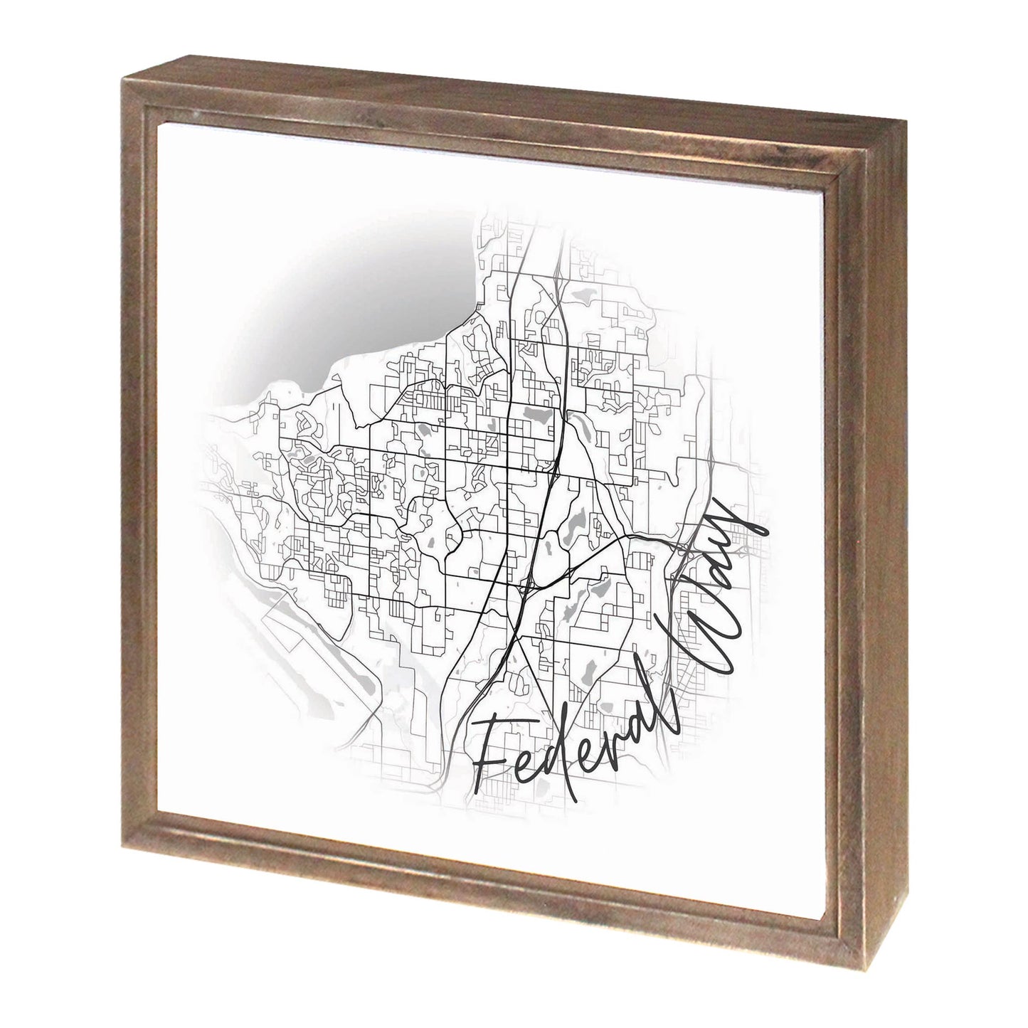 Minimalistic B&W Washington Federal Way Circle Map | Wood Sign | Eaches | Min 1