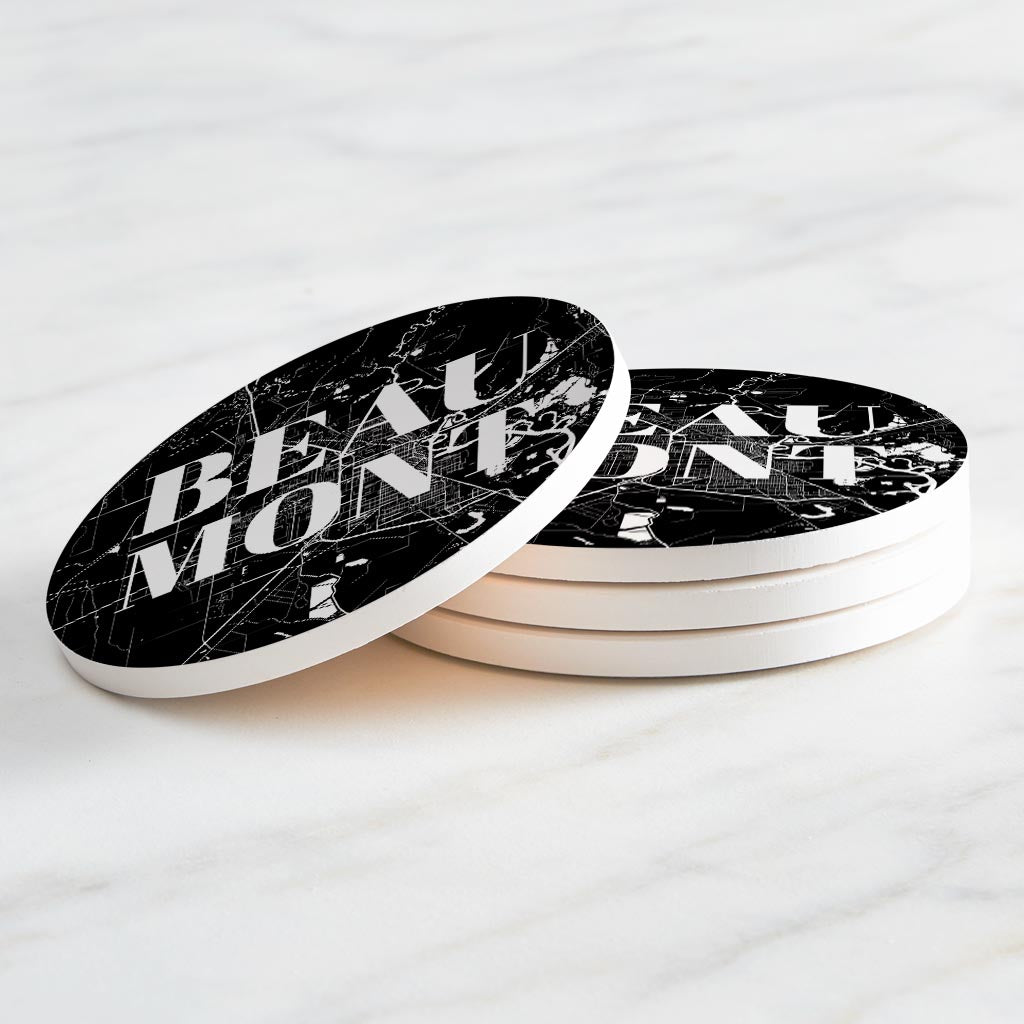 Minimalistic B&W Texas Beaumont Map | Absorbent Coasters | Set of 4 | Min 2