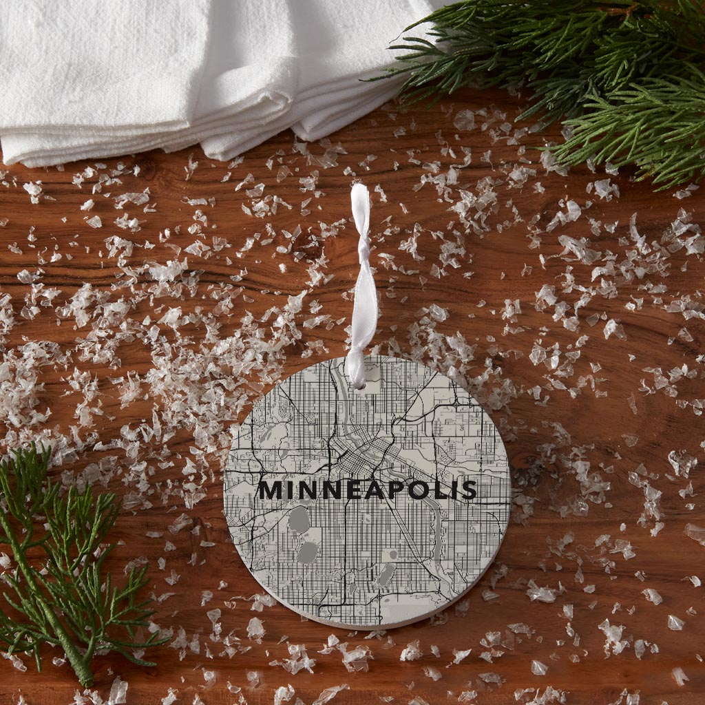 Minimalistic Minneapolis Minnesota Map White| Wood Ornament | Eaches | Min 6