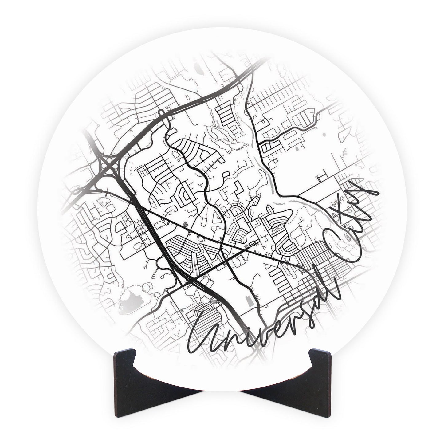 Minimalistic B&W Texas Universal City Circle Map | Wood Sign | Eaches | Min 1