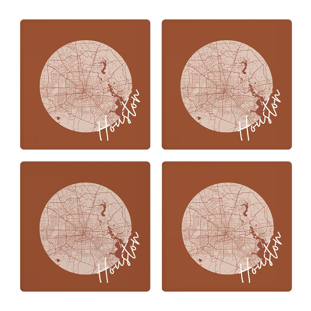 Modern Minimalist Houston Texas Map | Absorbent Coasters | Set of 4 | Min 2