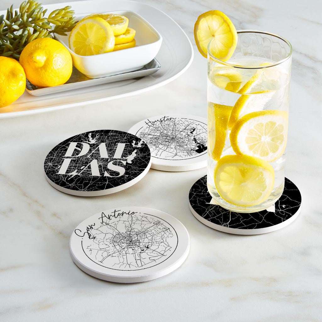 Modern Black White Texas Set | Absorbent Coasters | Set of 4 | Min 2