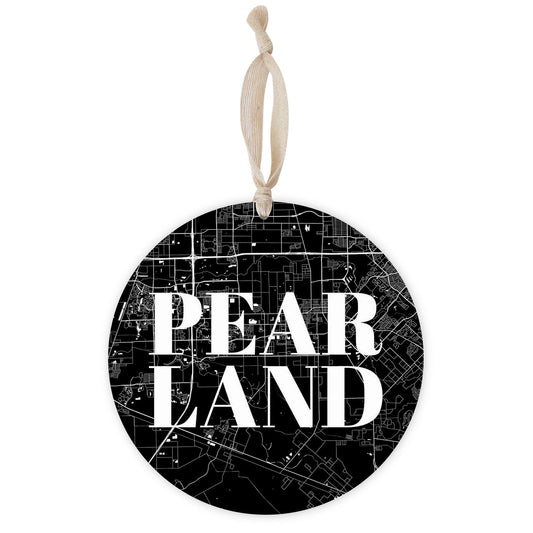 Minimalistic B&W Texas Pearland City Map | Wood Ornament | Eaches | Min 1