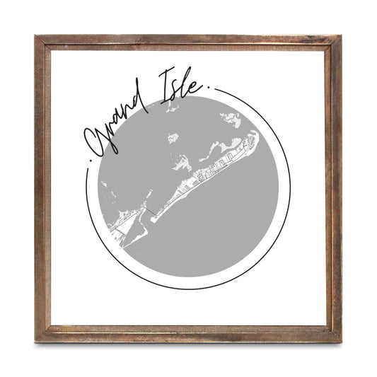 Minimalist B&W Louisiana Grand Isle Circle Map | Wood Sign | Eaches | Min 1