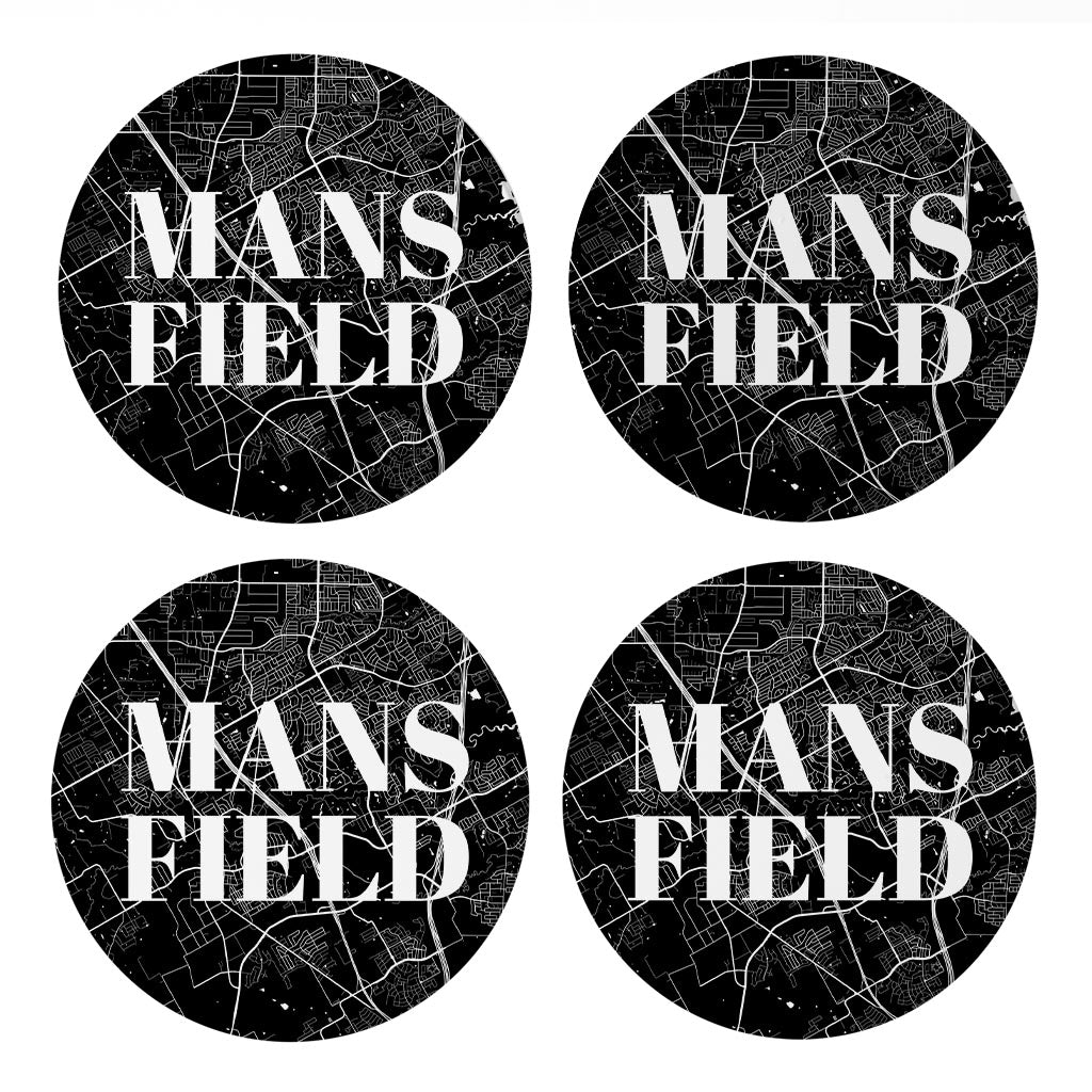 Minimalistic B&W Texas Mansfield Map | Absorbent Coasters | Set of 4 | Min 2