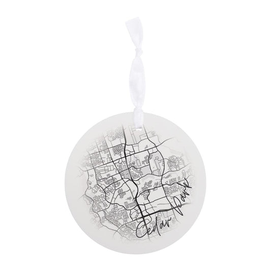 Minimalistic B&W Texas Cedar Park Circle Map | Wood Ornament | Eaches | Min 6