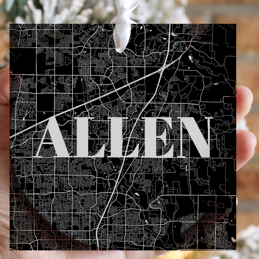 Minimalistic B&W Texas Allen Map | Wood Ornament | Eaches | Min 6