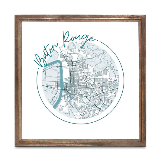 Blue White Baton Rouge Circle Map | Wood Sign | Eaches | Min 1