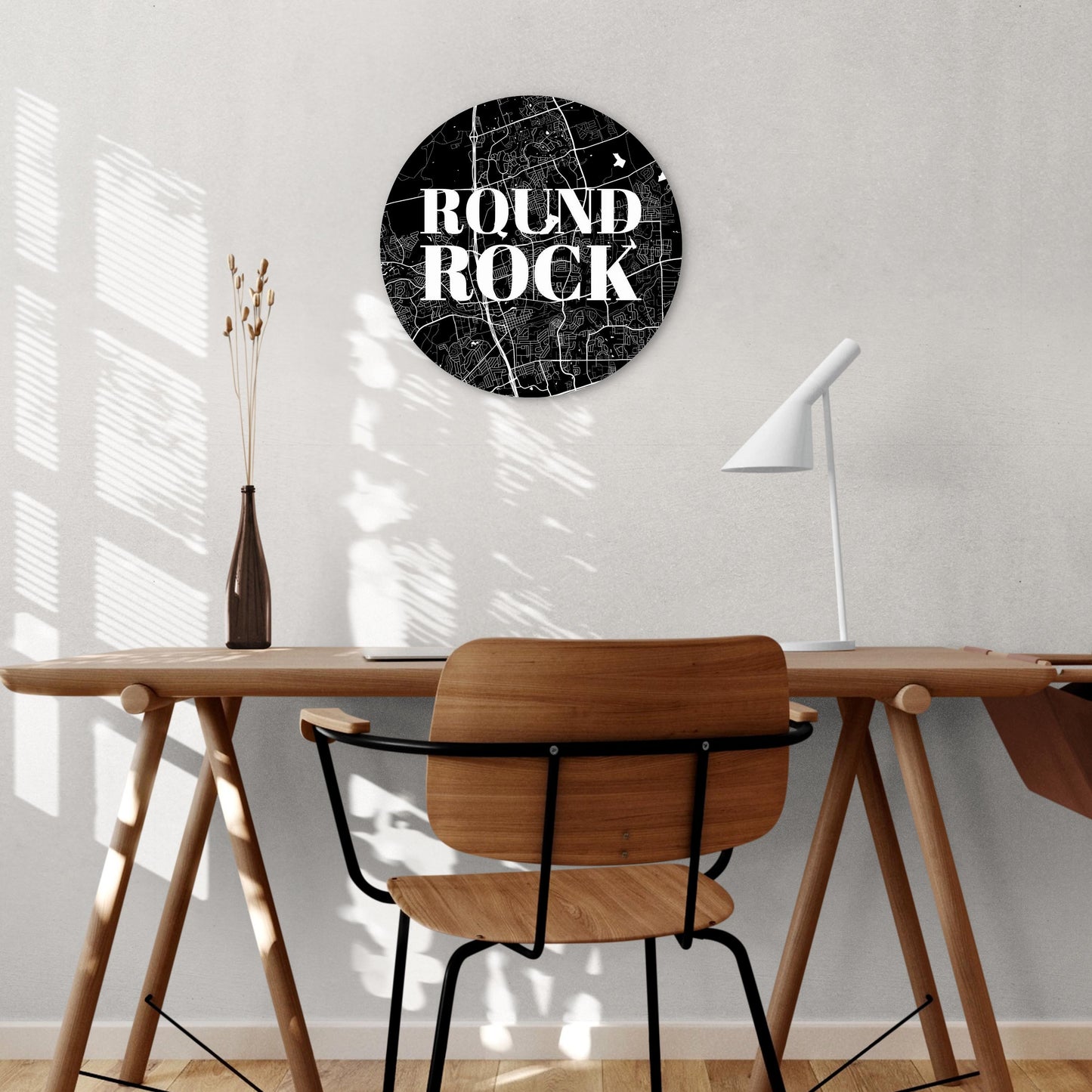 Minimalistic B&W Texas Round Rock Map | Wood Sign | Eaches | Min 1