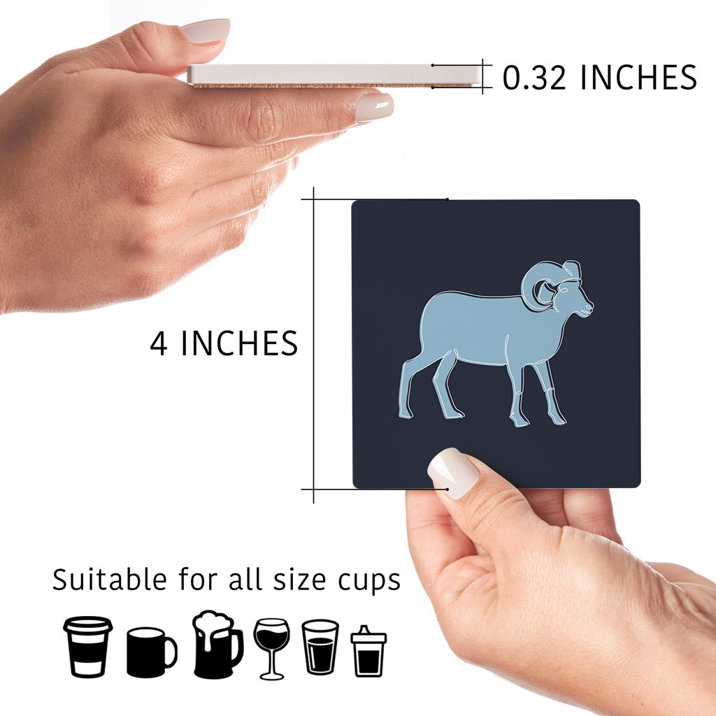 Blue Shades North Carolina Ram Line Drawing | Absorbent Coasters | Set of 4 | Min 2