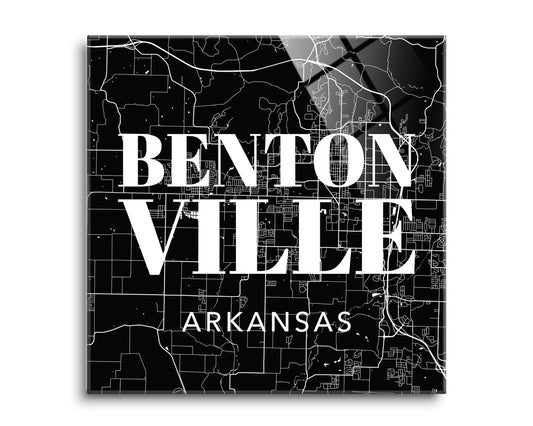 Minimalist B&W Arkansas Bentonville Map State | Hi-Def Glass Art | Eaches | Min 2