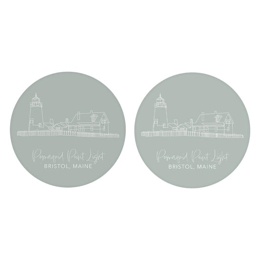 Pemaquid Point Light Muted Coastal | Absorbent Car Coasters | Set of 2 | Min 4