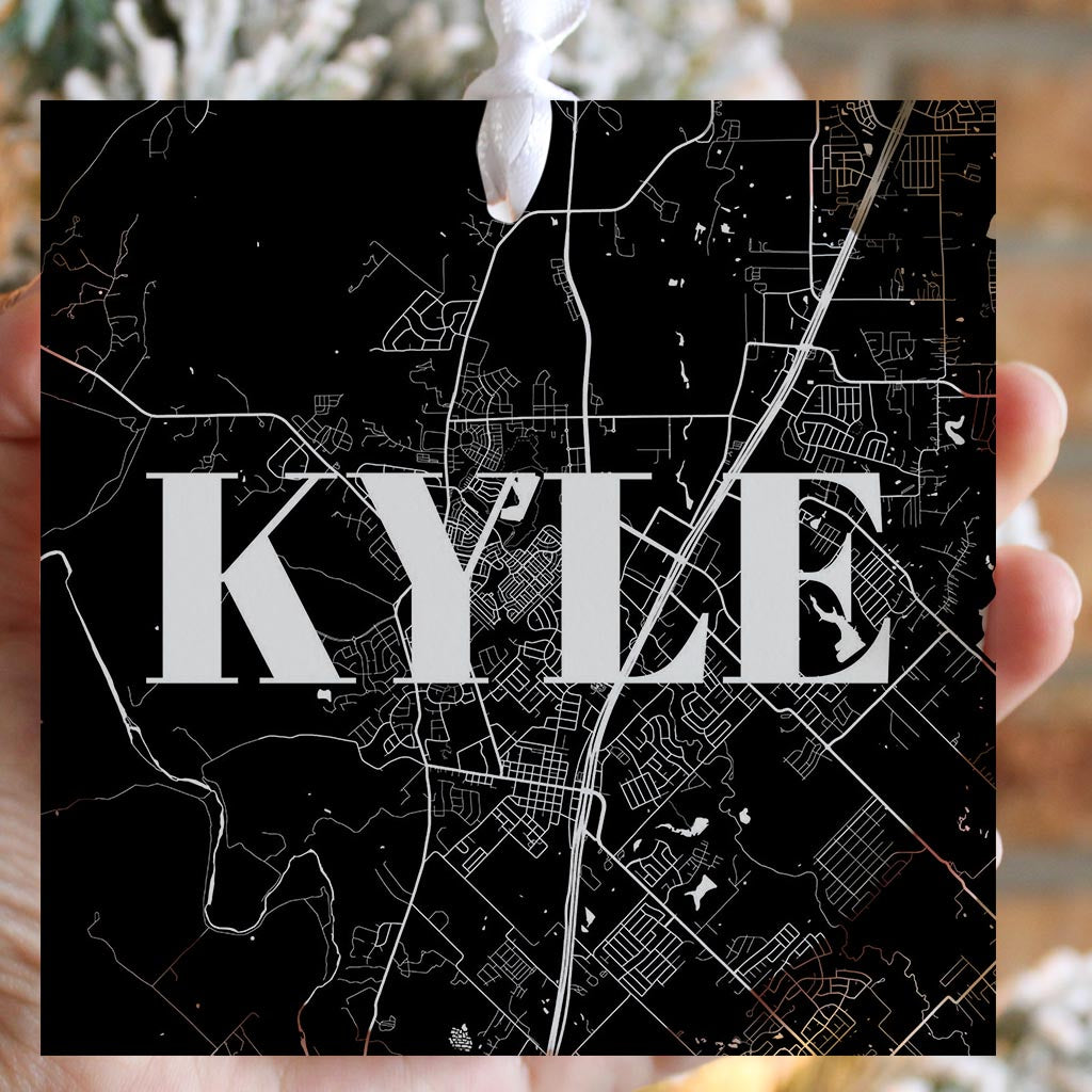 Minimalistic B&W Texas Kyle Map | Wood Ornament | Eaches | Min 6