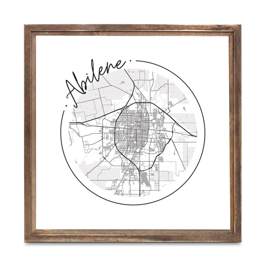 Minimalist B&W Texas Abilene Circle Map | Wood Sign | Eaches | Min 1