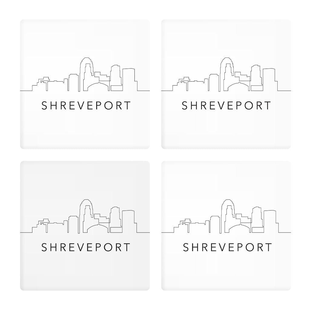 Modern Louisiana Shreveport City Line Drawing | Absorbent Coasters | Set of 4 | Min 2