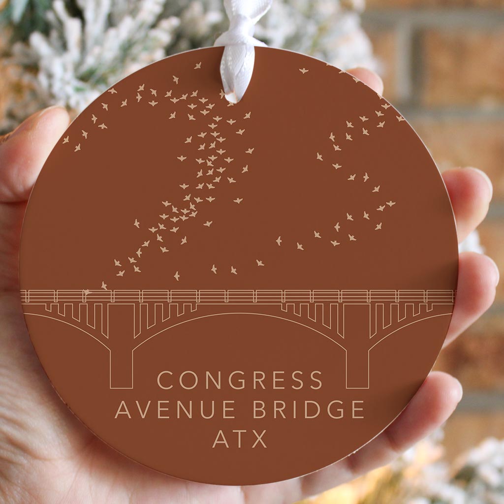 Modern Minimalist Texas Austin Congress Bridge | Wood Ornament | Eaches | Min 6