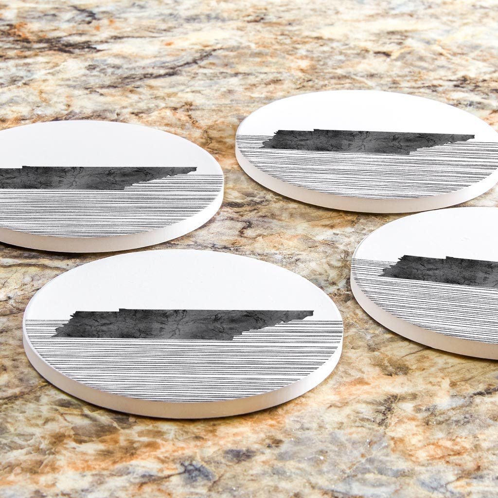 Minimalist B&W Tennessee State With Straight Lines | Absorbent Coasters | Set of 4 | Min 2