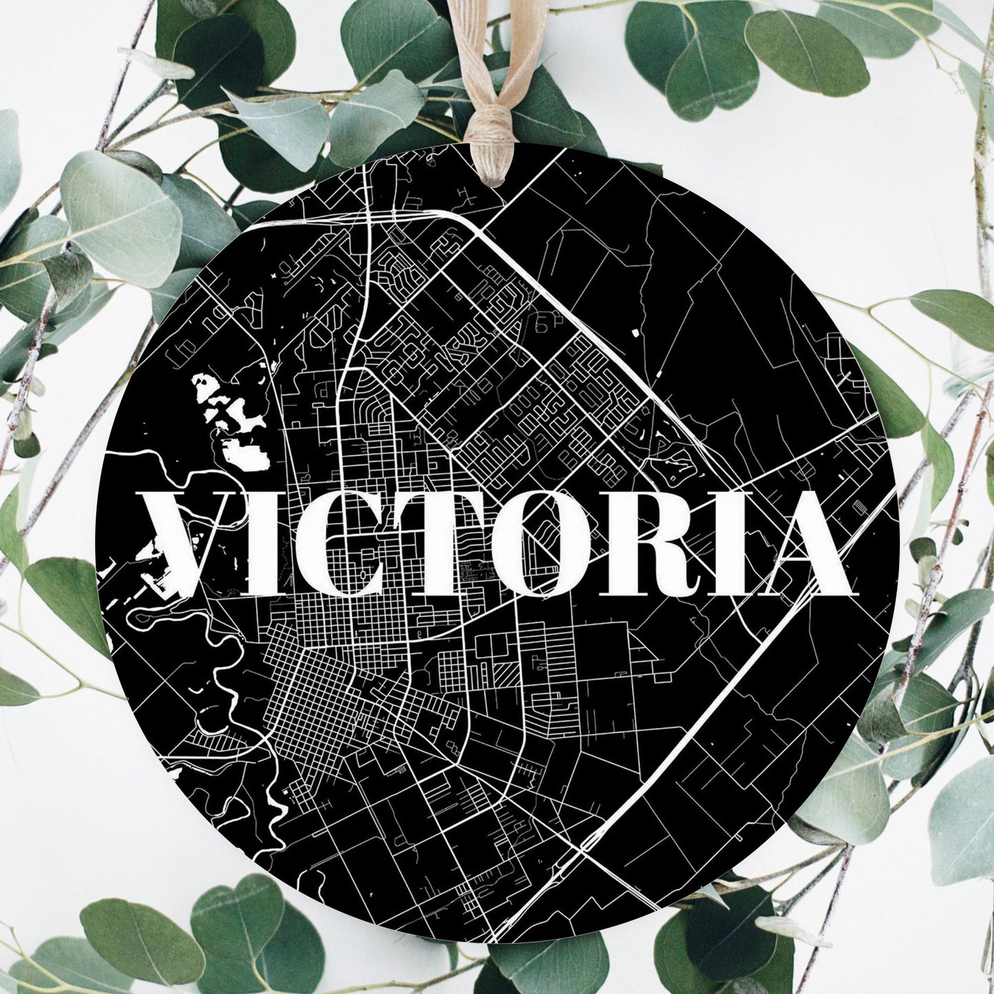 Minimalistic B&W Texas Victoria Map | Wood Ornament | Eaches | Min 1