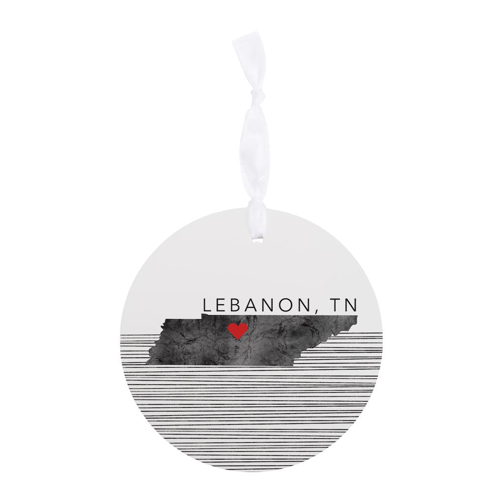 Minimalist B&W Tennessee State Lebanon Heart | Wood Ornament | Eaches | Min 6