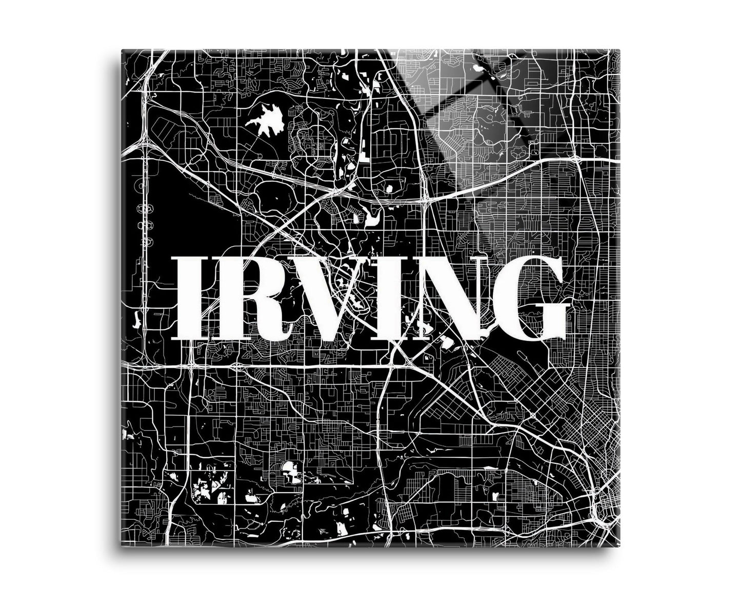 Minimalistic B&W Texas Irving Map | Hi-Def Glass Art | Eaches | Min 2