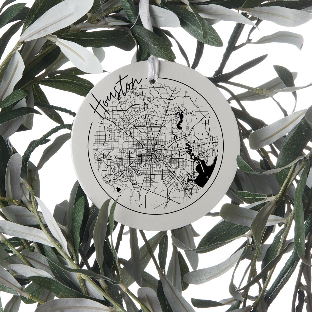 Modern Houston White Round Map | Wood Ornament | Eaches | Min 6