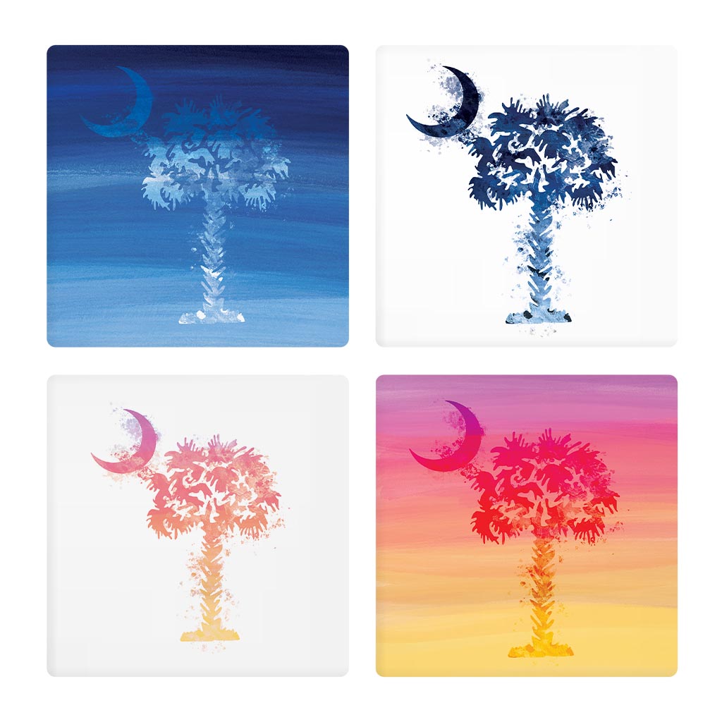 South Carolina Water Color Palm Trees| Absorbent Coasters | Set of 4 | Min 2