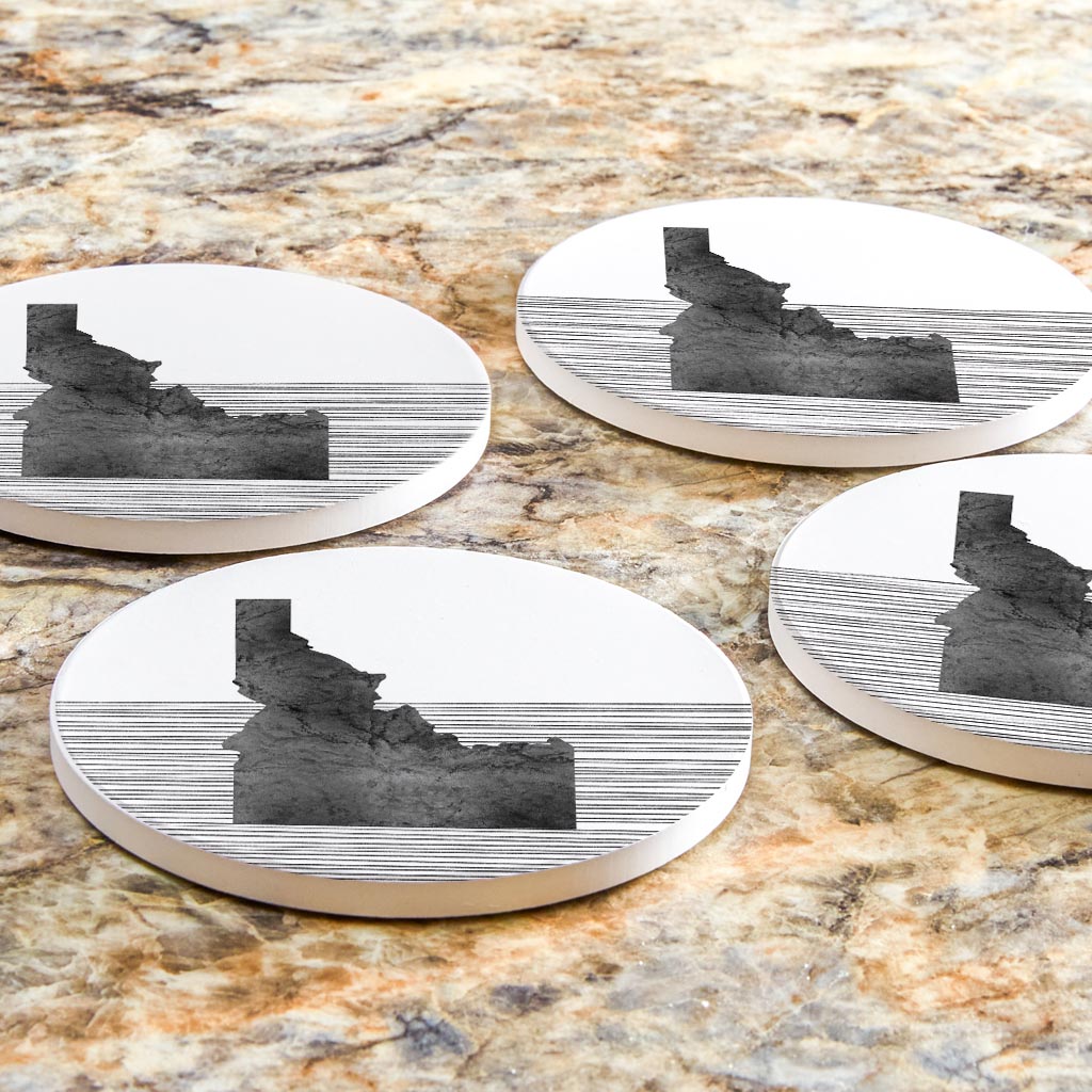 Minimalist B&W Idaho State With Straight Lines | Absorbent Coasters | Set of 4 | Min 2