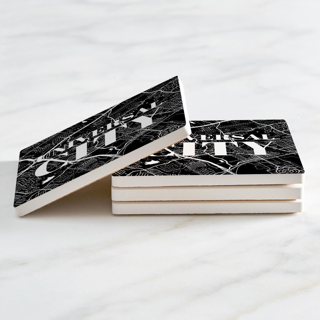 Minimalistic B&W Texas Universal City Map | Absorbent Coasters | Set of 4 | Min 2