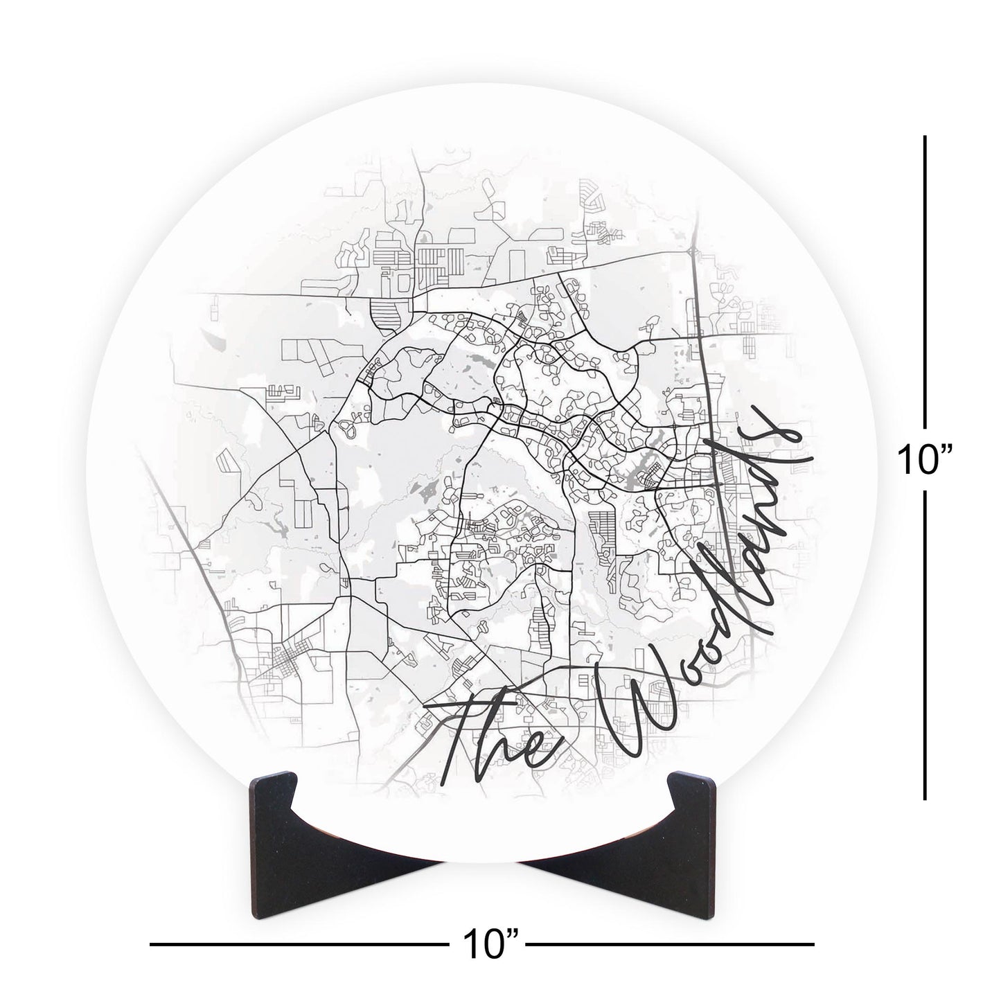 Minimalistic B&W Texas The Woodlands Circle Map | Wood Sign | Eaches | Min 1