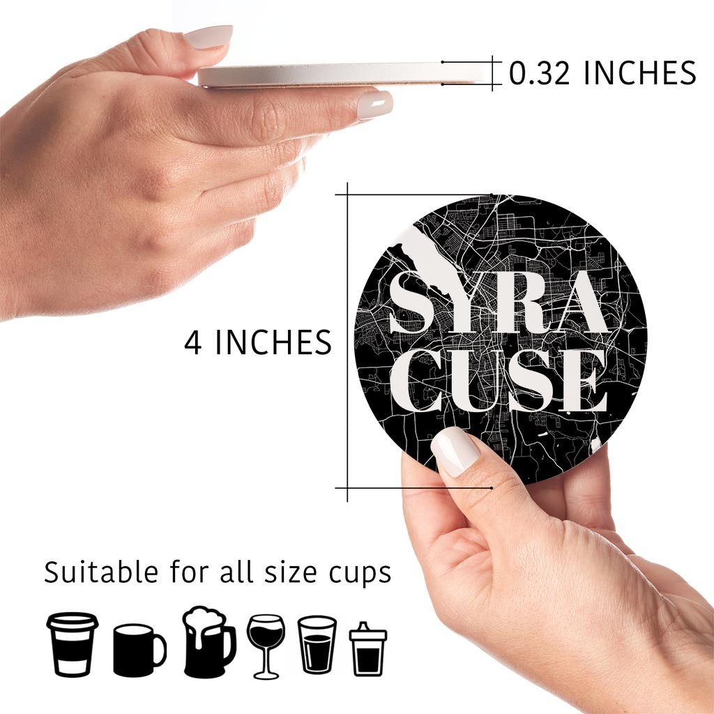 Minimalistic B&W New York Syracuse Map | Absorbent Coasters | Set of 4 | Min 2