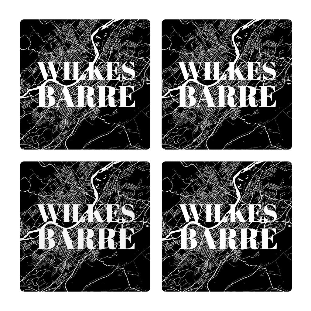 Minimalistic B&W Pennsylvania Wilkes Barre Map | Absorbent Coasters | Set of 4 | Min 2