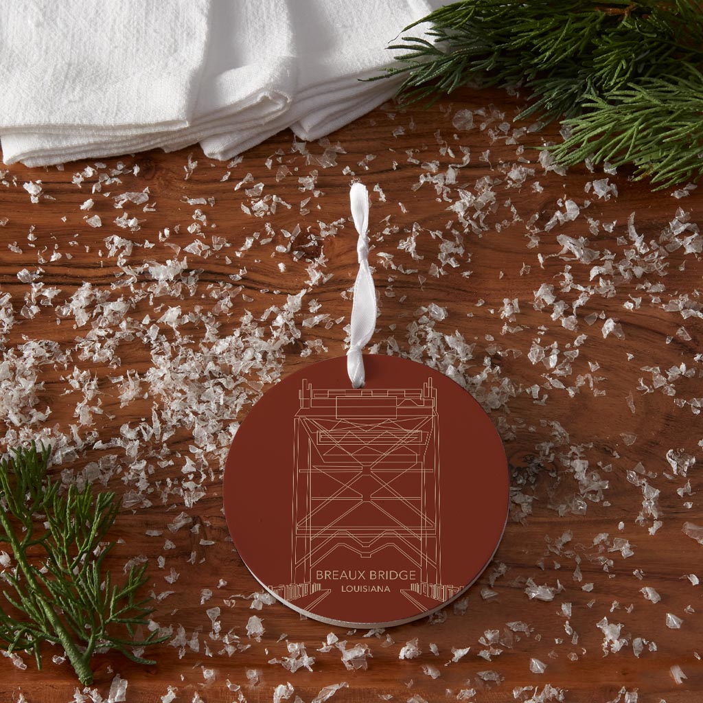 Modern Minimalist Louisiana Breaux Bridge Line Drawing | Wood Ornament | Eaches | Min 6