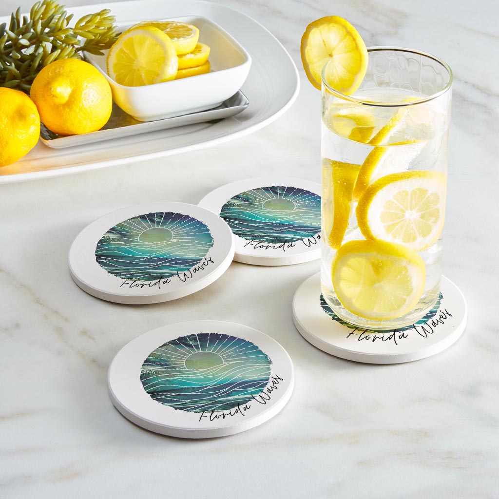 Florida Waves Blue Art | Absorbent Coasters | Set of 4 | Min 2