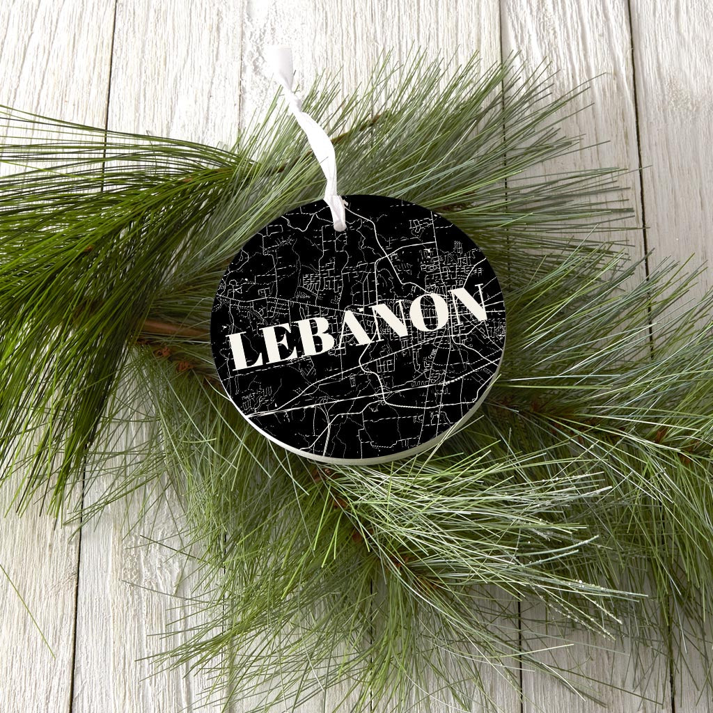 Minimalist B&W Tennessee Lebanon Map | Wood Ornament | Eaches | Min 6