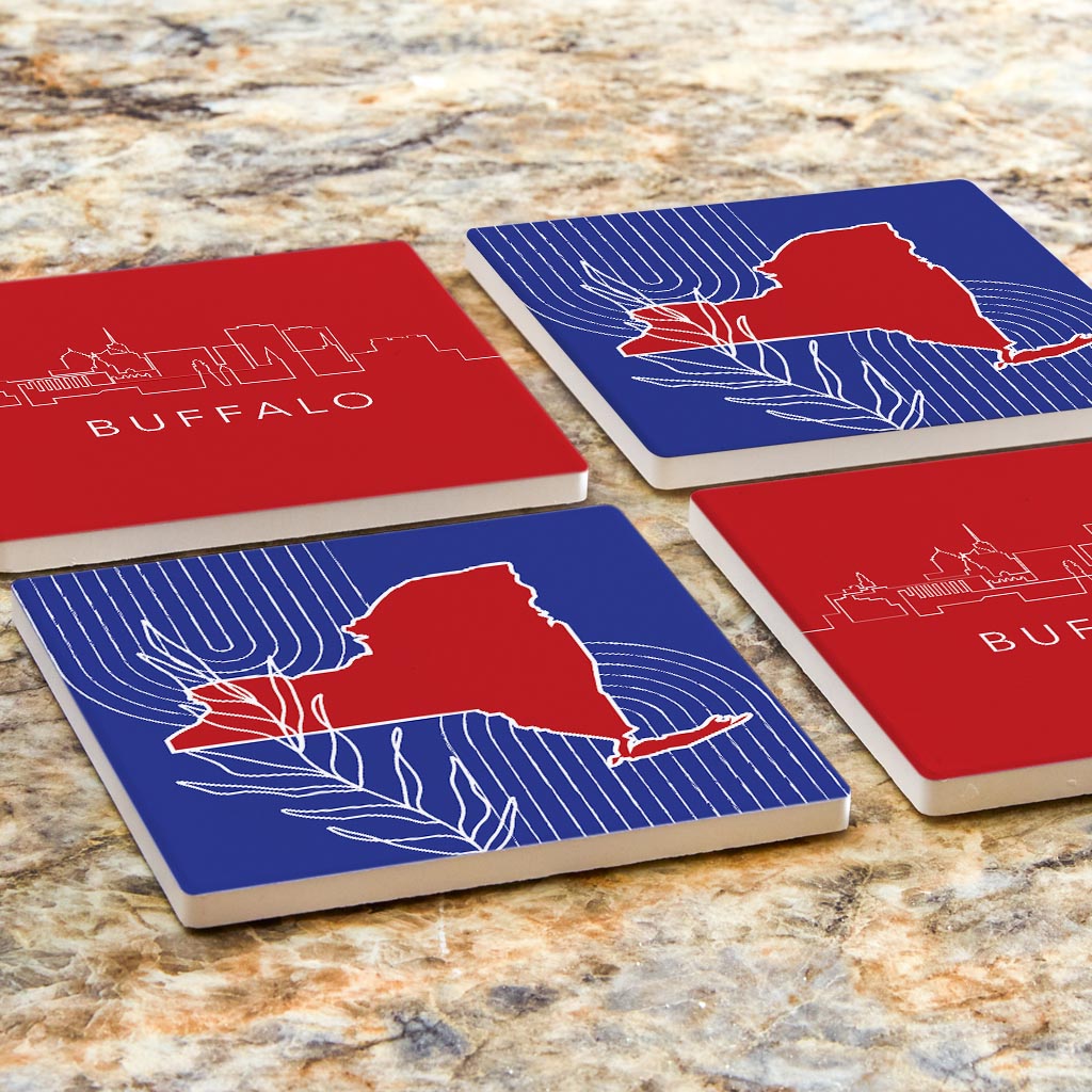 Red White And Blue New York State Buffalo Skyline | Absorbent Coasters | Set of 4 | Min 2