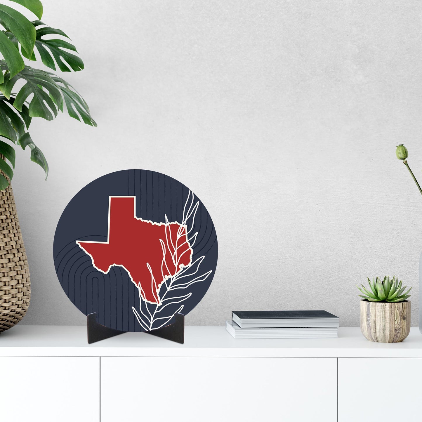 Modern Minimalist Texas Colors Shape Leaf | Wood Sign | Eaches | Min 1