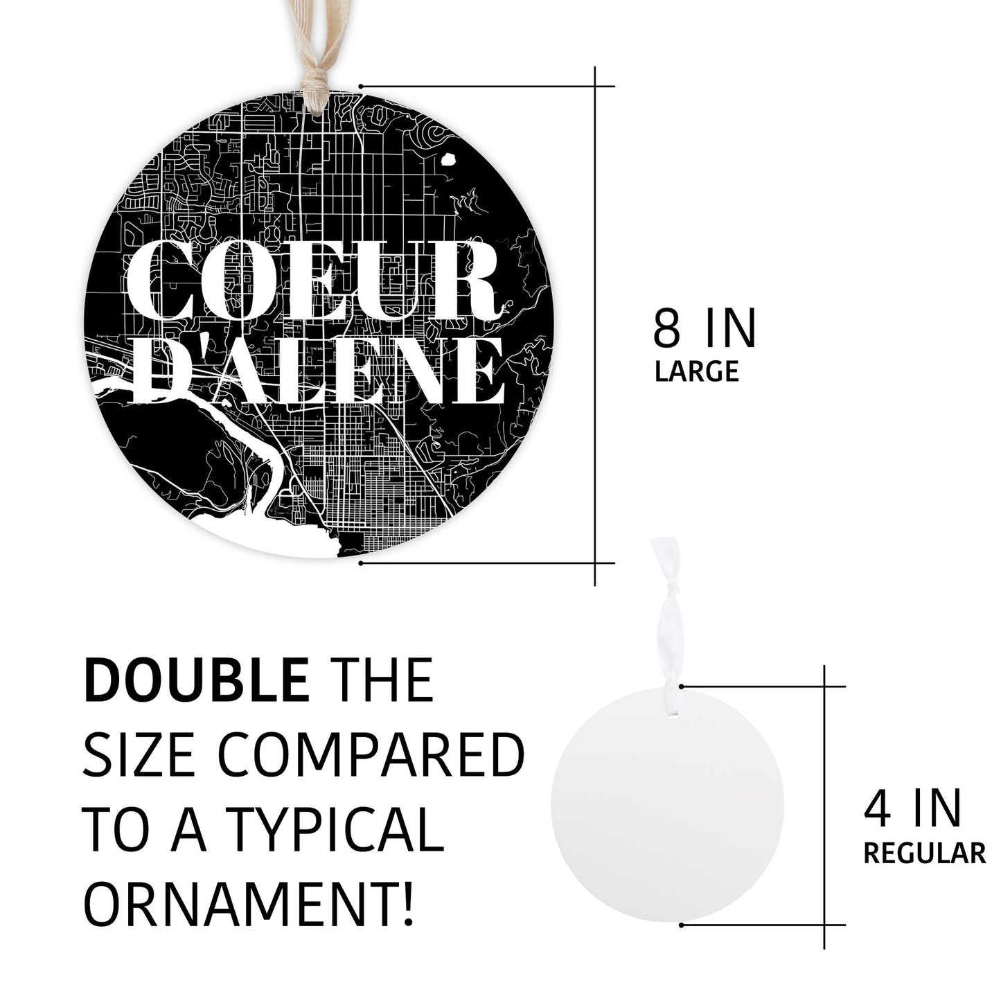 Minimalist B&W Idaho Coeur Dalene Map | Wood Ornament | Eaches | Min 1