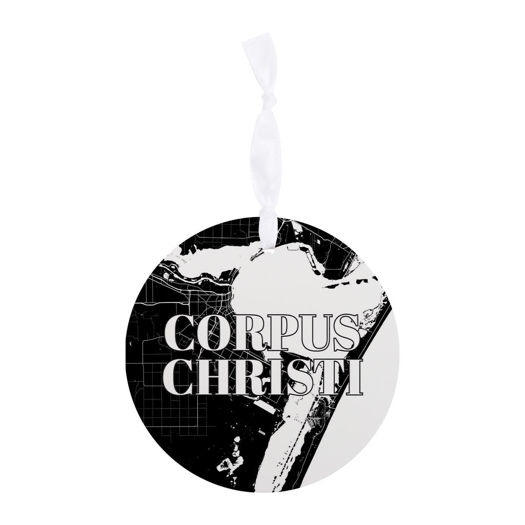 Minimalistic B&W Texas Corpus Christi Map | Wood Ornament | Eaches | Min 6