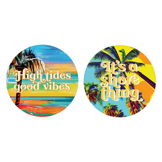 Bright Florida Palm Trees | Absorbent Car Coasters | Set of 2 | Min 4