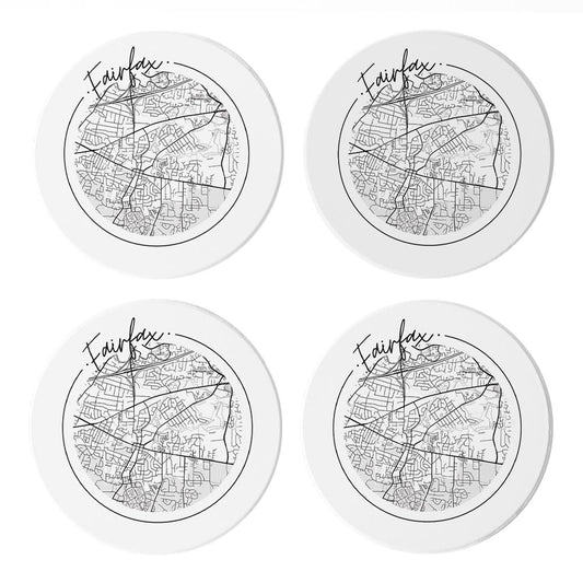 Minimalistic B&W Virginia Fairfax Circle Map | Absorbent Coasters | Set of 4 | Min 2