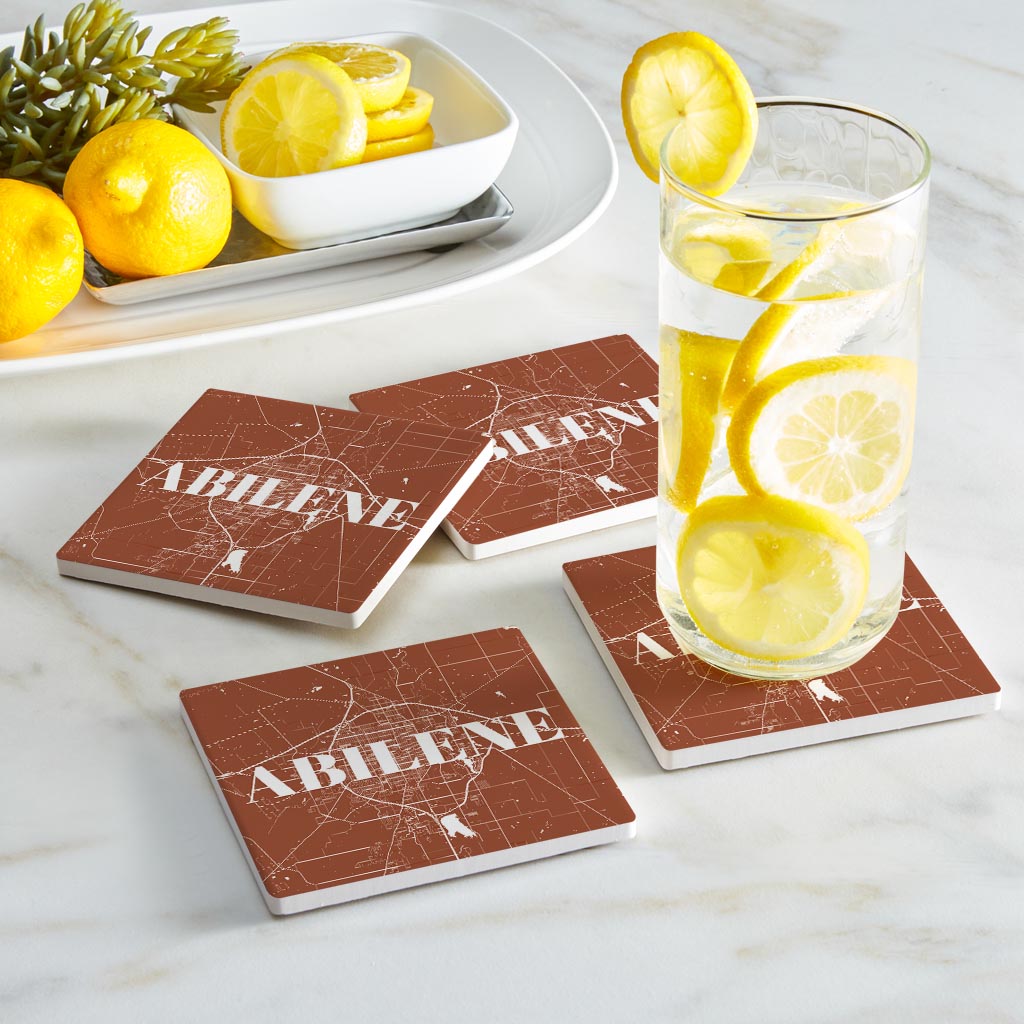 Modern Minimalist Texas Abilene Map | Absorbent Coasters | Set of 4 | Min 2