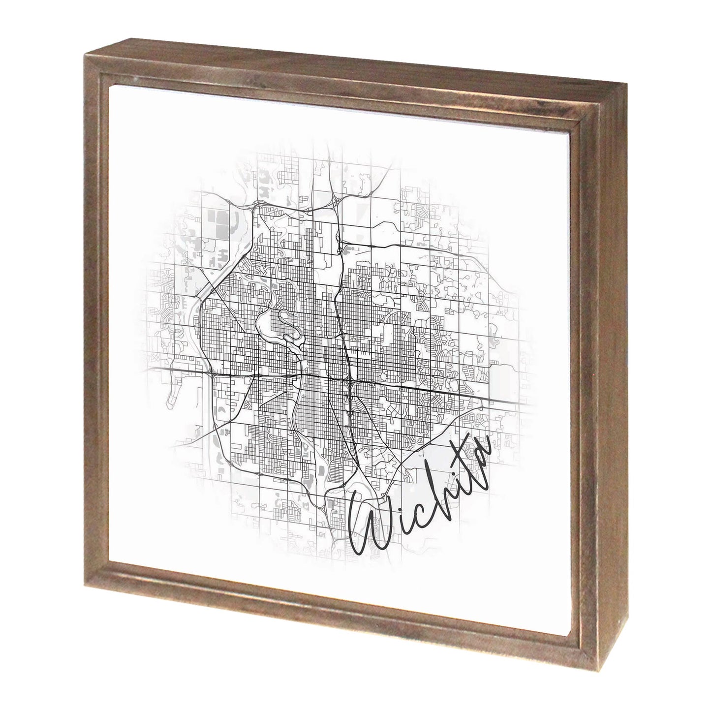 Minimalistic B&W Kansas Wichita Circle Map | Wood Sign | Eaches | Min 1