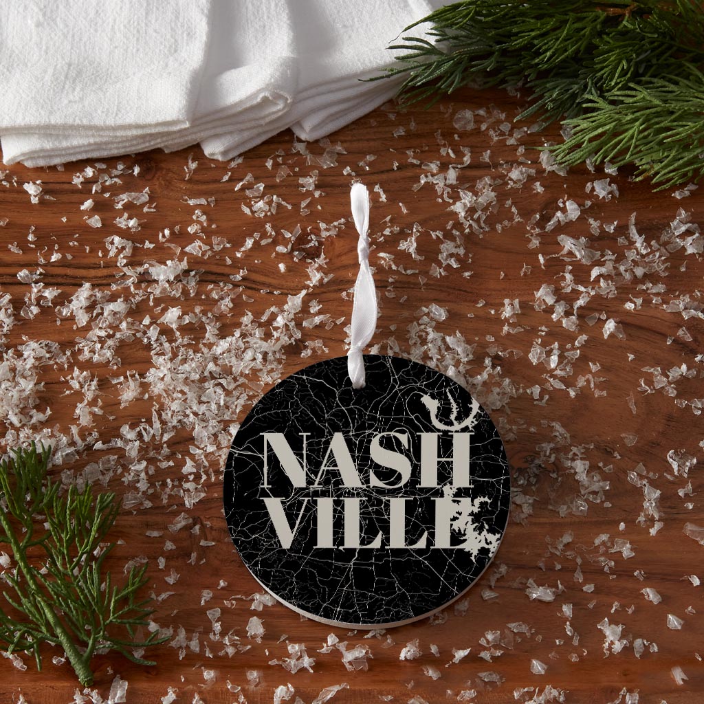 Minimalist B&W Tennessee Nashville Map | Wood Ornament | Eaches | Min 6