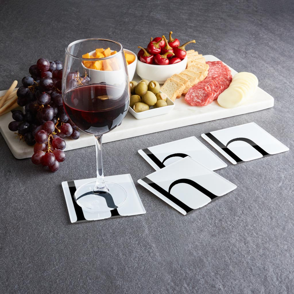 Minimal Monogram H | Hi-Def Glass Coasters | Set of 4 | Min 2