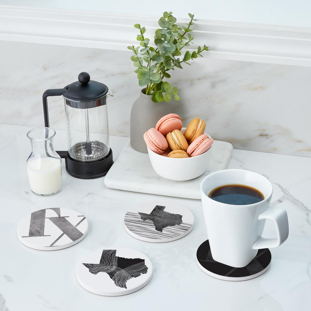 Modern Black White Texas Set | Absorbent Coasters | Set of 4 | Min 2