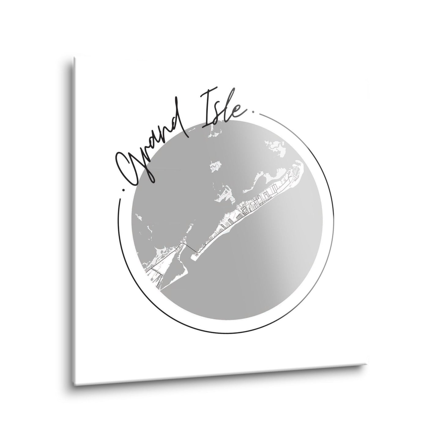 Minimalist B&W Louisiana Grand Isle Circle Map | Hi-Def Glass Art | Eaches | Min 1