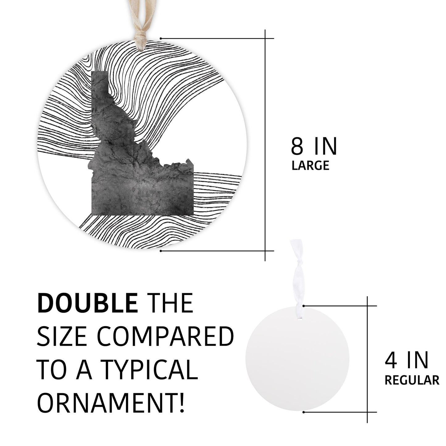 Minimalist B&W Idaho State With Fluid Lines | Wood Ornament | Eaches | Min 1